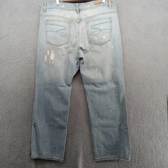 Seven7 Jeans Womens 24  Light Blue Rhinestones Distressed Ripped Wide Leg Denim - Picture 10 of 15